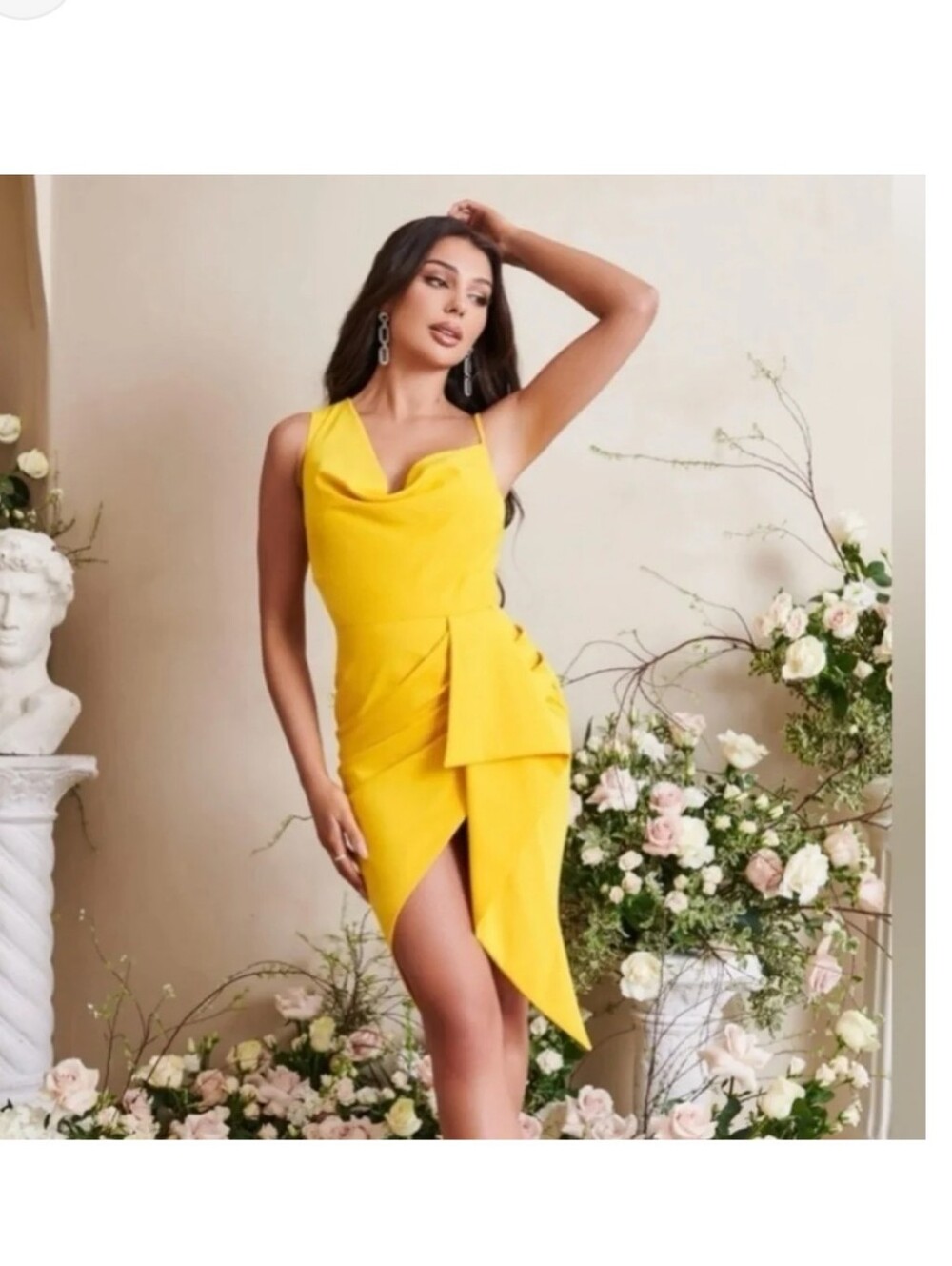 Lavish Alice Bright Yellow Emma Cowl Neck  Mini Dress Sz 4